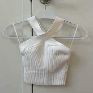 ARITZIA Babaton Sculpt Knit Criss Cross Cropped Tank in White